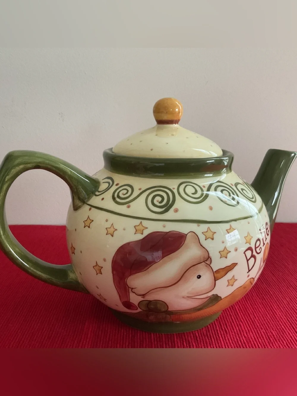 Vintage Lang Karen Hillary Crouch “Just Believe” Snowman Earthenware Teapot